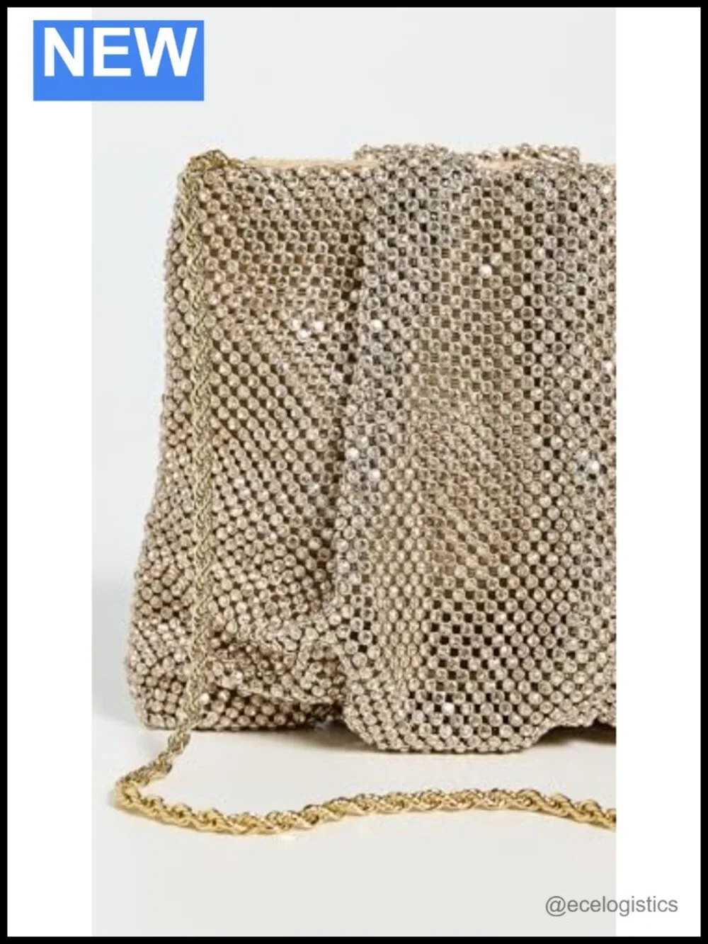 Faux Crystal Gathered Clutch Evening Bag with Optional Strap